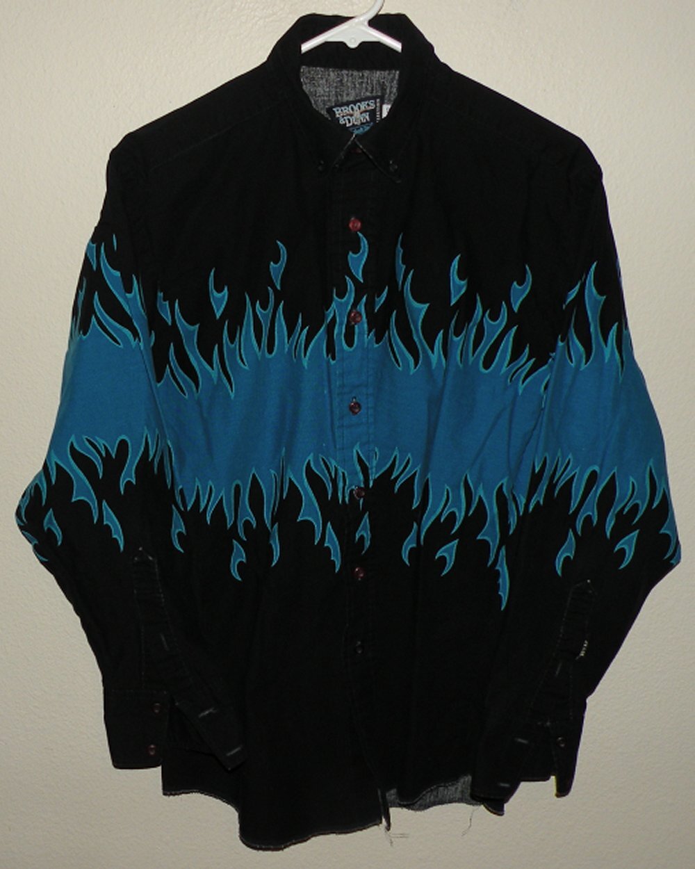 Vtg Brooks & Dunn Panhandle Slim Men’s 15.5-33 Western Shirt Black Blue Flames
